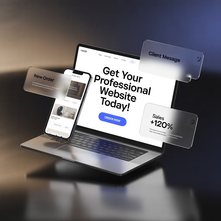 A laptop and phone displaying a business website interface.