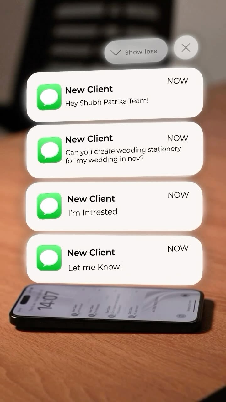 A phone on a desk showing a stack of incoming message notifications.