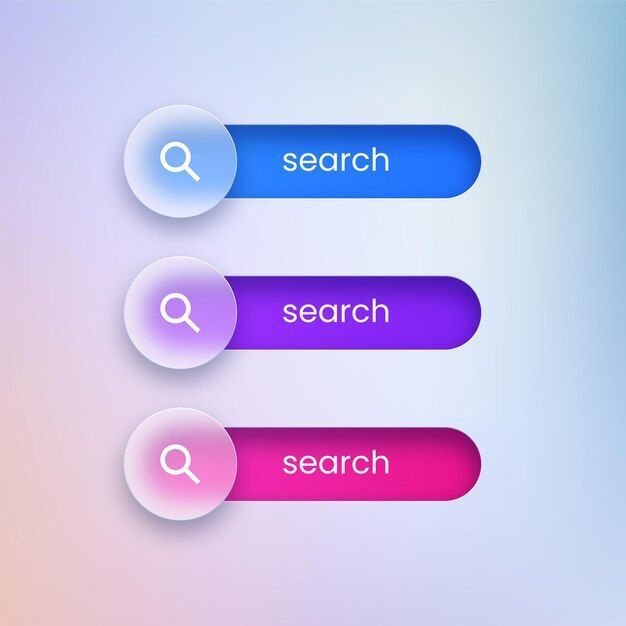A set of coloured search interface buttons.